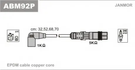 К-кт В.В. проводів Audi A3/A4, Scoda Octavia, VW1.6 96- Janmor ABM92P