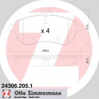 Колодки гальмівні дискові, к-кт ZIMMERMANN 243062051