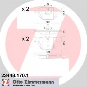 Комплект тормозных колодок, дисковый тормоз ZIMMERMANN 234481701 (фото 1)