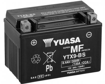 МОТО 12V 8Ah MF VRLA Battery (співзаряджень) YUASA YTX9-BS (фото 1)