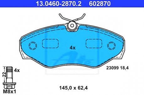 Комплект тормозных колодок, дисковый тормоз ATE 13046028702 (фото 1)