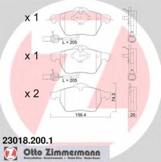 Тормозные колодки перед. Audi A6 1.8-2.8 97- VW Pa ZIMMERMANN 230182001 (фото 1)
