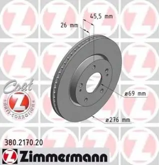 Тормозной диск предвентил Mitsubishi Lancer 9 20 ZIMMERMANN 380217020