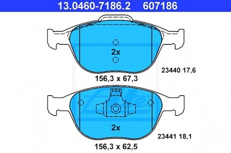 Тормозные колодки дисковые Ford Transit Connect 02- ATE 13.0460-7186.2