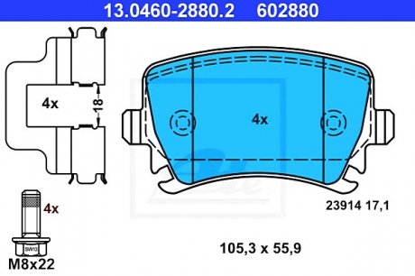 Комплект тормозных колодок, дисковый тормоз ATE 13046028802