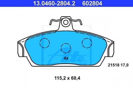Комплект тормозных колодок, дисковый тормоз 13.0460-2804.2 ATE 13046028042 (фото 1)