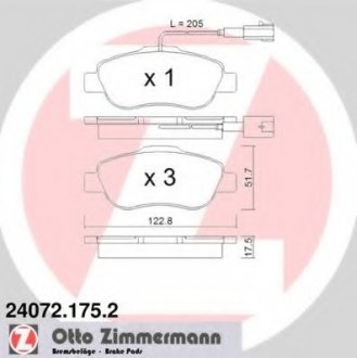 Комплект гальмівних колодок, дискове гальмо ZIMMERMANN 240721752 (фото 1)