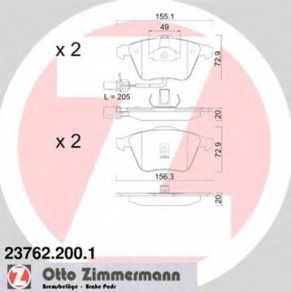 Комплект гальмівних колодок, дискове гальмо ZIMMERMANN 237622001 (фото 1)