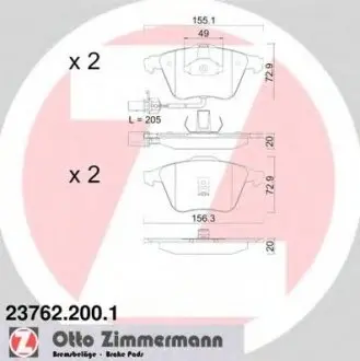 Комплект тормозных колодок, дисковый тормоз ZIMMERMANN 237622001