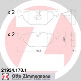Комплект тормозных колодок, дисковый тормоз ZIMMERMANN 219341701 (фото 1)