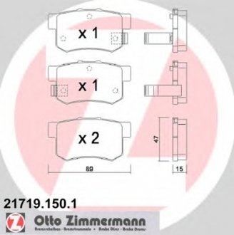 Комплект тормозных колодок, дисковый тормоз ZIMMERMANN 217191501 (фото 1)