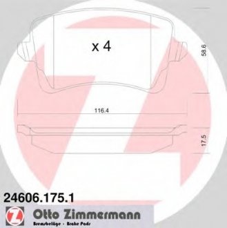 Колодки гальмівні дискові, к-кт (без датчика) ZIMMERMANN 246061751 (фото 1)