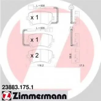 Комплект тормозных колодок, дисковый тормоз ZIMMERMANN 238831751
