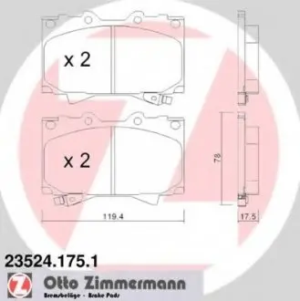 Комплект гальмівних колодок, дискове гальмо ZIMMERMANN 235241751