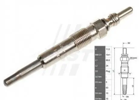 Свеча накаливания Renault 1.5dCi/1.9dCI 00- FAST FT82726