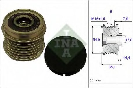 Шкив генератора инерционный 77364797 Fiat INA 535017610 (фото 1)