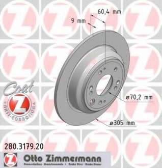 Гальмівний диск зад Accord c 2008г (305x9) ZIMMERMANN 280317920 (фото 1)