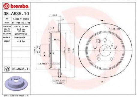 Тормозной диск 08.A635.11 BREMBO 08A63511 (фото 1)