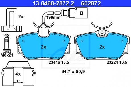 Комплект тормозных колодок, дисковый тормоз ATE 13046028722 (фото 1)