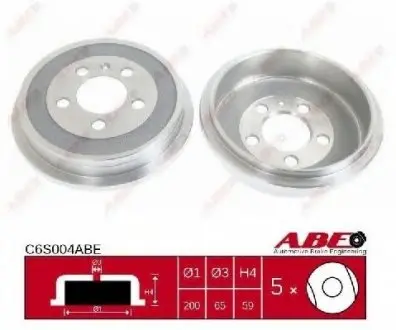 Тормозной барабан зад. Audi A2 VW Fox, Polo 1.2-1.9Sdi 10.01- ABE C6S004ABE