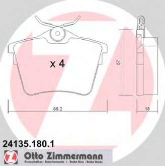 Комплект гальмівних колодок 24135.180.1 ZIMMERMANN 241351801 (фото 1)