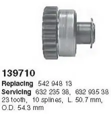 Бендікс стартера FORD Escort/Fiesta \'\'1.3 CARGO 139710