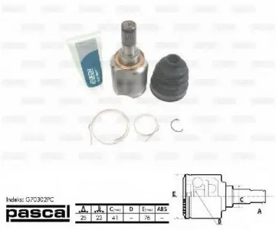 Шарнирный комплект, приводной вал PASCAL G70302PC