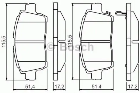 Гальмівні колодки дискові TOYOTA Soluna/Yaris/Corolla \'\'F \'\'1.0i-1.5i \'\'>>05 PR2 BOSCH 0986495242