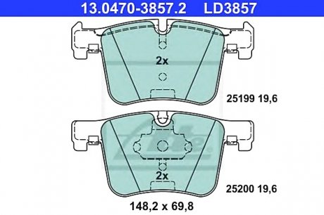 Комплект тормозных колодок, дисковый тормоз ATE 13047038572 (фото 1)