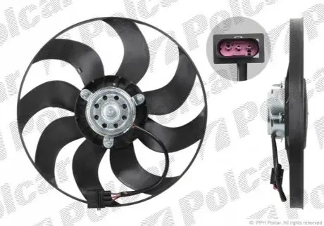 Вентилятор без кожуха 300/90 W 390 mm 3 болти W+S КПП=M AC=(-) SEAT VOLKSWAGEN SKODA (PJ) Polcar 952523U6