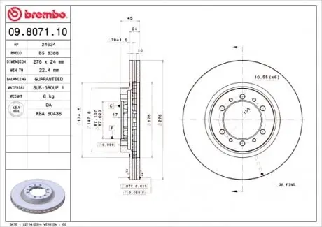 Тормозной диск вентилируемый 09.8071.10 BREMBO 09807110