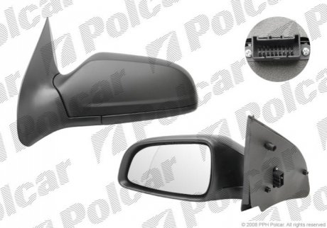 Зеркало внешнее левая сторона управление электр. черная крышка обогреваемое стекло асферичное стекло Polcar 5509514M (фото 1)