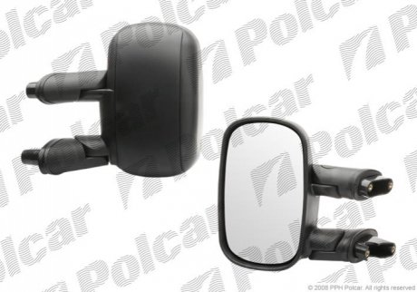 Дзеркало зовнішнє ліва сторона управління ручне чорна кришка скло опукле скло хром FIAT DOBLO 304051-M Polcar 304051M (фото 1)