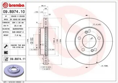 Тормозной диск 09.B974.11 BREMBO 09B97411