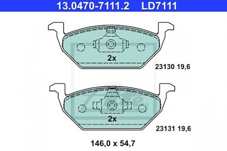Комплект тормозных колодок, дисковый тормоз ATE 13047071112