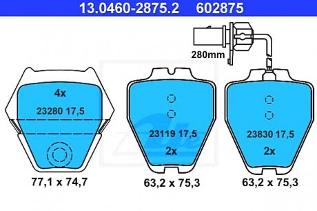 Комплект тормозных колодок, дисковый тормоз ATE 13046028752 (фото 1)