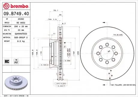 Гальмівний диск 09.B749.40 BREMBO 09B74940 (фото 1)
