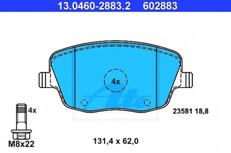 Комплект тормозных колодок, дисковый тормоз ATE 13046028832