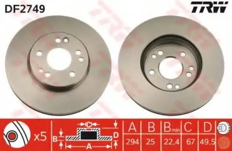 Диск тормозной MERCEDES W124 320-500 92-98/W140 420 91-98 передний TRW DF2749