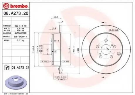 Гальмівний диск 08.A273.21 BREMBO 08A27321