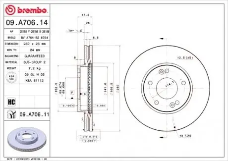 Тормозной диск 09.A706.11 BREMBO 09A70611