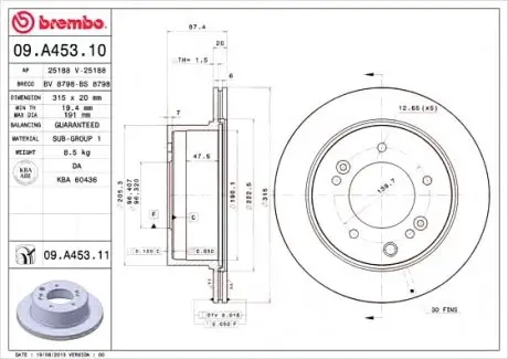 Тормозной диск 09.A453.11 BREMBO 09A45311