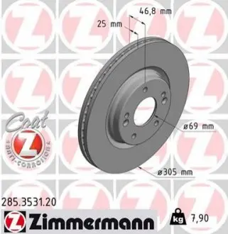 Передний Hyundai Tucson, Kia Sportage 15- (305x25) ZIMMERMANN 285353120 (фото 1)