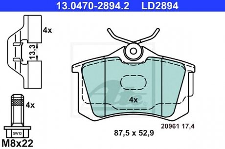 Комплект тормозных колодок, дисковый тормоз ATE 13047028942 (фото 1)