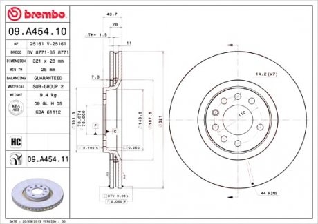 Тормозной диск BREMBO 09A45411 (фото 1)