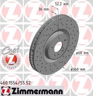 Гальмівний диск 460.1554.52 ZIMMERMANN 460155452