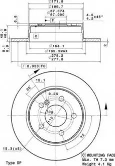 Тормозной диск 08.A737.11 BREMBO 08A73711 (фото 1)