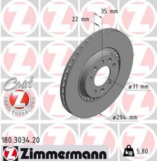 Диск гальмівний Coat Z ZIMMERMANN 180303420