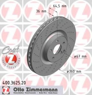 Тормозной диск 400.3625.20 ZIMMERMANN 400362520 (фото 1)