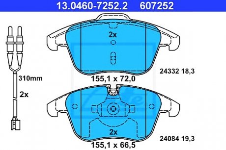 Комплект тормозных колодок, дисковый тормоз ATE 13046072522 (фото 1)